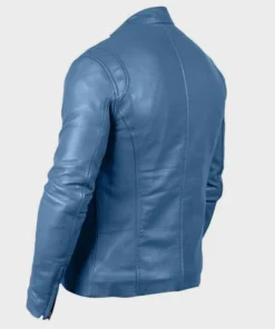 Mens Blue Iconic Leather Biker Jacket