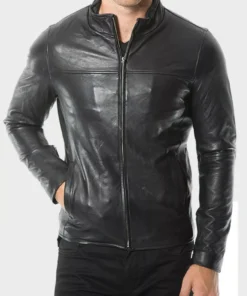 Mens Café Racer Black Leather Jacket