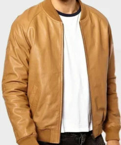 Mens Casual Tan Brown Bomber Jacket