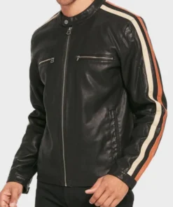 Mens Stripes Racing Motorcycle Leather Jacket