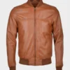 Mens Waxed Brown Bomber Jacket