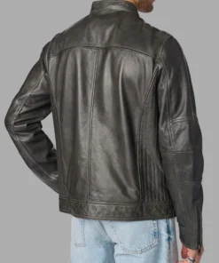 Vintage Grey Leather Racer Jacket For Men