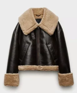 Womens Black Bomber Aviator Shearling Jacket