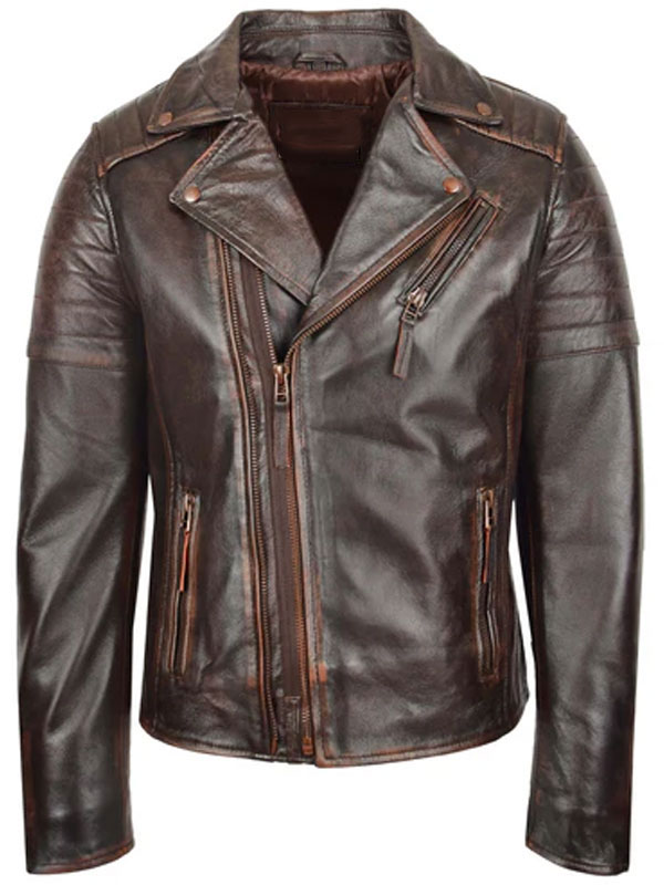 Men Biker Leather Brown Jacket