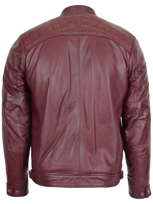 Men Biker Leather Standing Collar Jacket