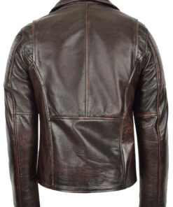 Men Biker Leather Zip Hook Brown Jacket