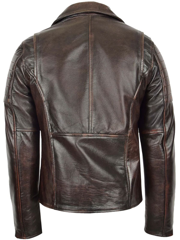 Men Biker Leather Zip Hook Brown Jacket