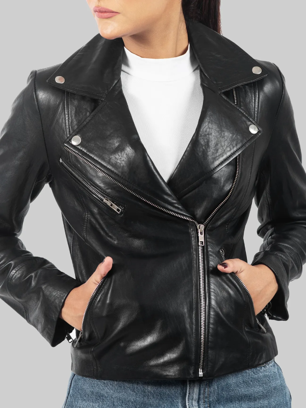 Women’s Black Biker Leather Jacket