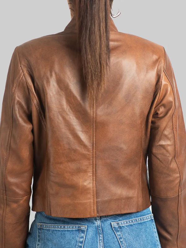 Women’s Brown Distressed Biker Leather Jacket