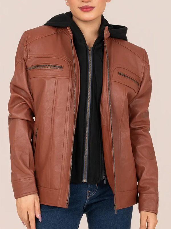 Women’s Brown Leather Biker Jacket