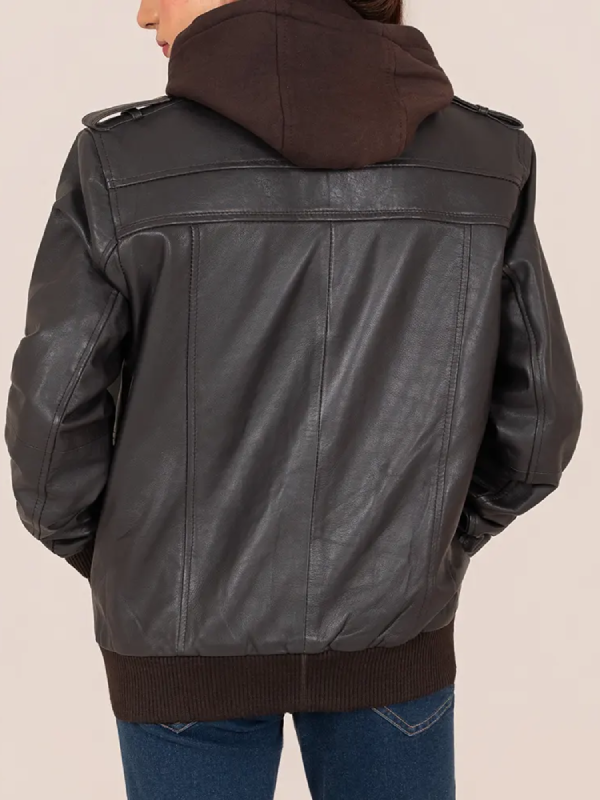 Women’s Dark Brown Hooded Leather Biker Jacket