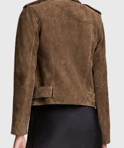 Women’s Dark Brown Leather Suede Biker Jacket