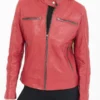 Women’s Red Cafe Racer Leather Jacket