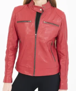 Women’s Red Cafe Racer Leather Jacket